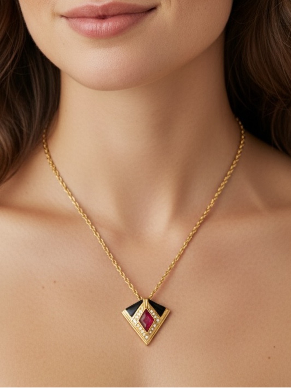 Vintage Christian Dior Gold-Tone Art Deco Pendant Necklace